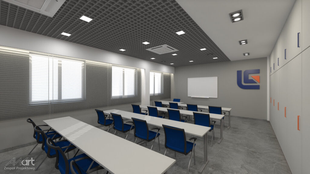 Sala dydaktyczna Europejskiego Centrum Szkoleniowego Liugong Dressta w Stalowej Woli - wizualizacja.